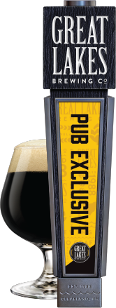 Dark beer snifter + pub exclusive tap handle rendering.