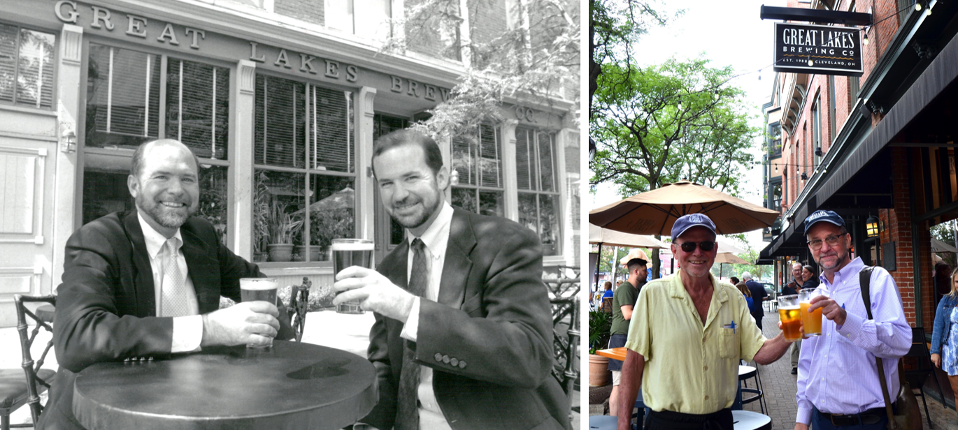 GLBC Co-Founders and Co-Owners Pat and Dan Conway, in the late 80’s (left) and 2023 (right)