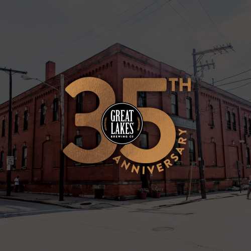 Great Lakes Brewing Company 35th Anniversary Emblem atop brewery photo