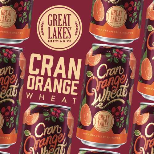Cans of Cran Orange Wheat arranged diagonally, with GLBC logo