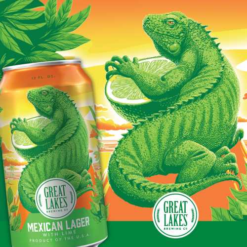 Great Lakes Mexican Lager with Lime can with artwork of iguana holding lime