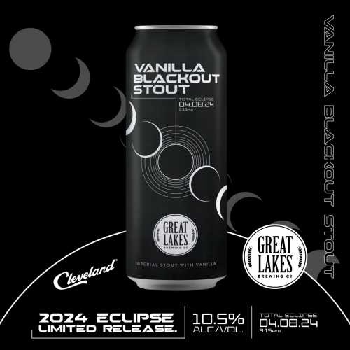 16 ounce can of Great Lakes Vanilla Blackout Stout for Total Solar Eclipse releasing March 22